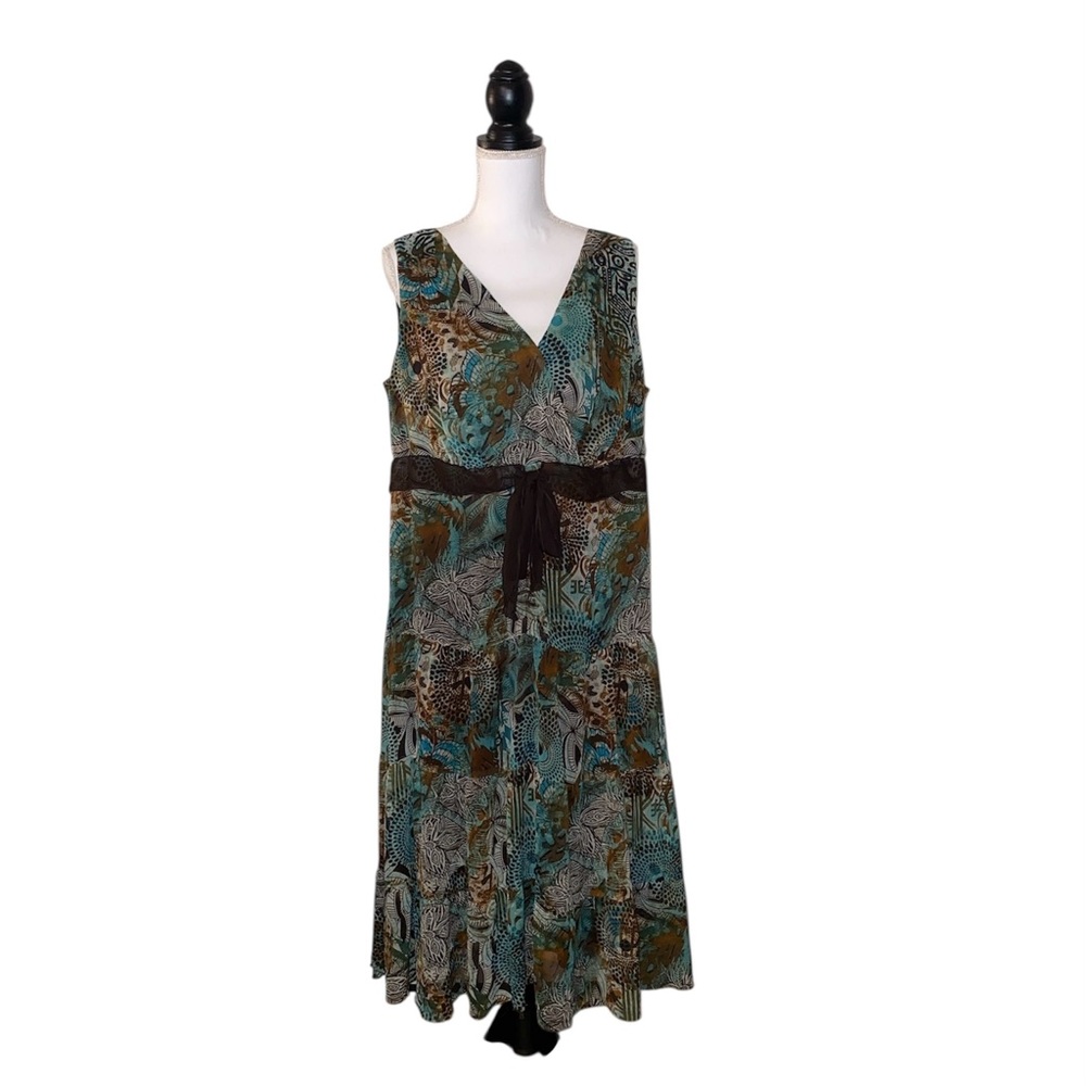 Connected Apparel Midi Dress Boho Fairy size 18W tropical abstract multicolor